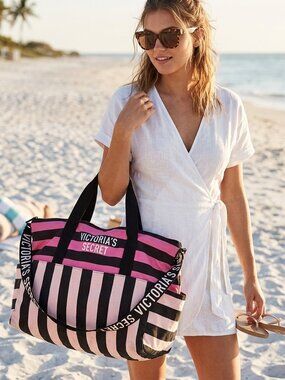 Victoria's Secret Bold Pink and Black Travel Bag Vintage